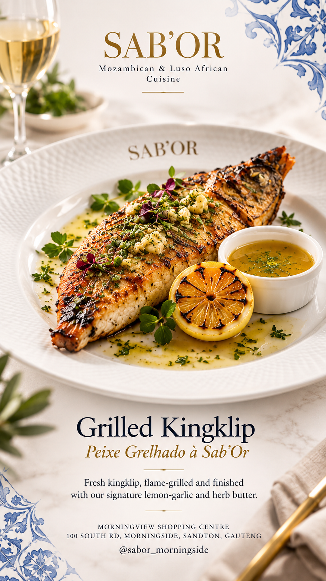 Flame-grilled kingklip with lemon-butter sauce
